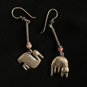 Cute, metal cat and duck dangle earrings
